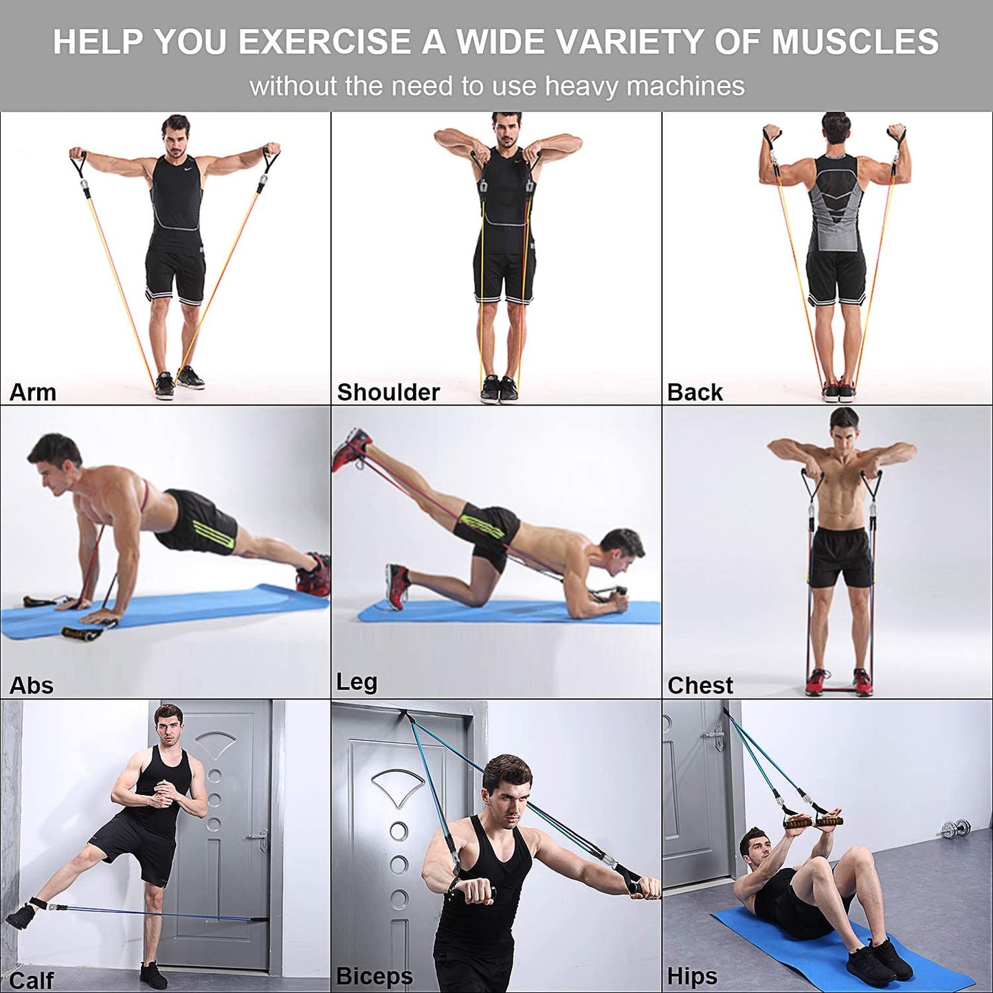 Resistance Bands Set with Door Anchor Legs Ankle Straps for Resistance Training Physical Therapy Home Workouts