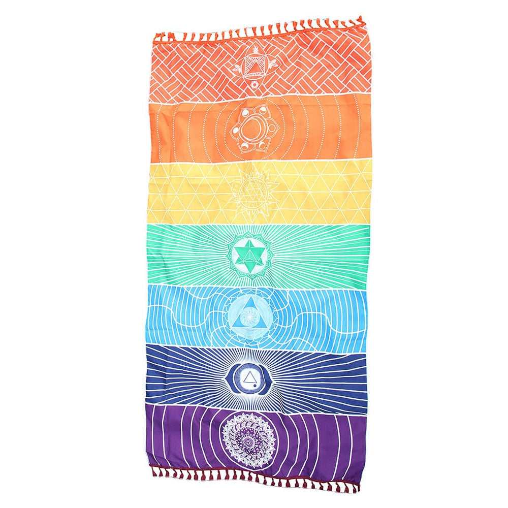 Polyester Bohemia Wall Hanging India Mandala Blanket 7Chakra Colored Tapestry Rainbow Stripes Beach Yoga Mat