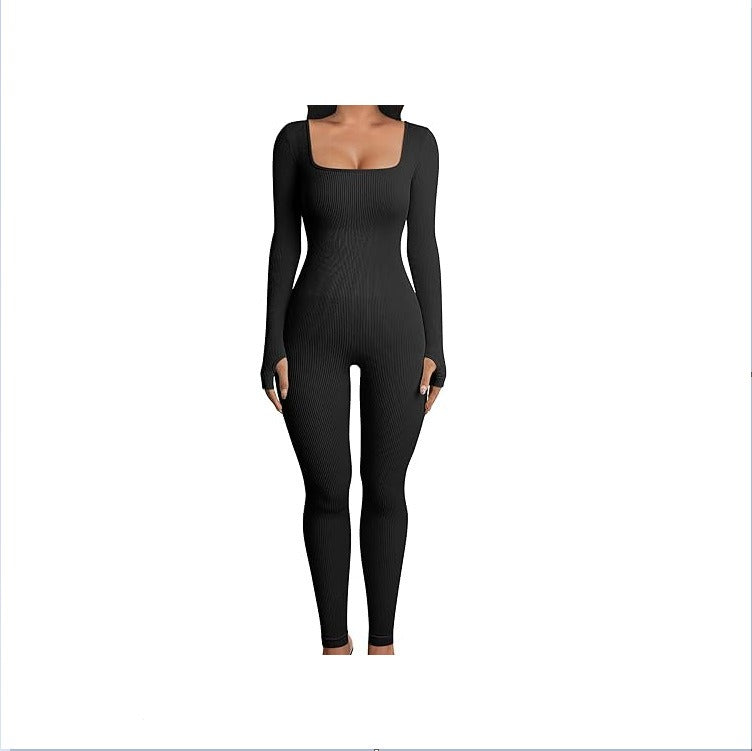 Women's jumpsuit yoga jumpsuit exercise ribbed long sleeved pants sports jumpsuit