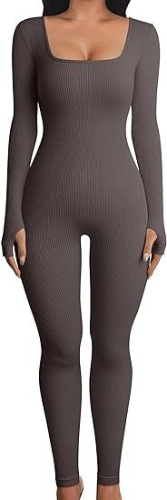 Women's jumpsuit yoga jumpsuit exercise ribbed long sleeved pants sports jumpsuit