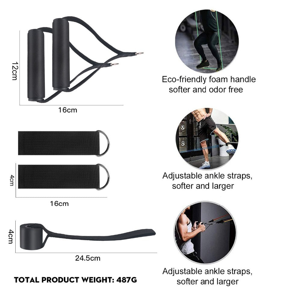 Resistance Bands Set Exercise Bands with Door Anchor Legs Ankle Straps for Resistance Training Physical Therapy Home Workouts