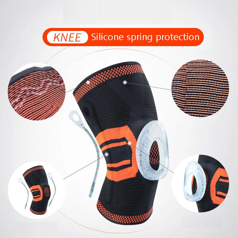 New 1 piece Patella Knee Protector Brace Elastic Silicone Spring Knee Pad Training Knitted Compression Knee Sleeve Support Sport