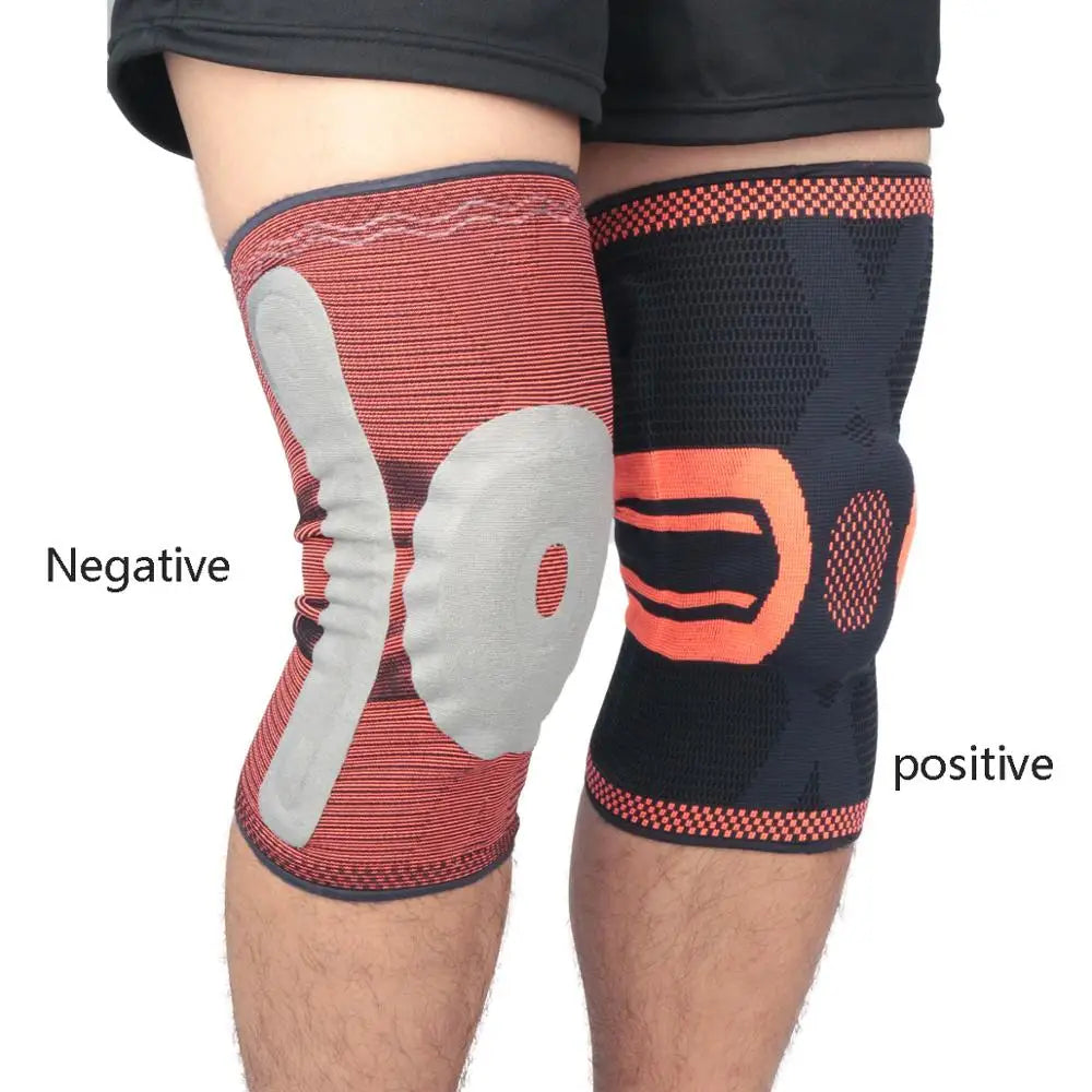 New 1 piece Patella Knee Protector Brace Elastic Silicone Spring Knee Pad Training Knitted Compression Knee Sleeve Support Sport